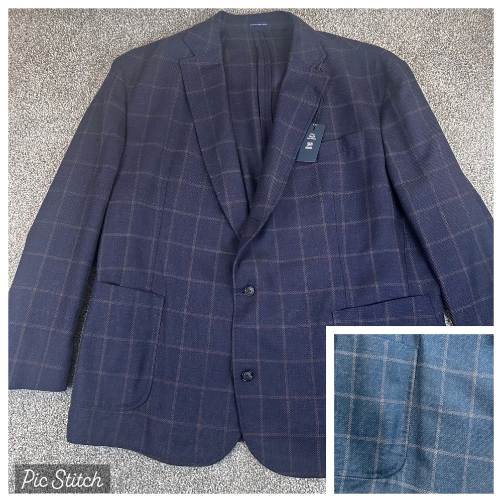 Stafford Blazer Mens 52R Navy Windowpane Wool Seasonal Sport coat Business NWT